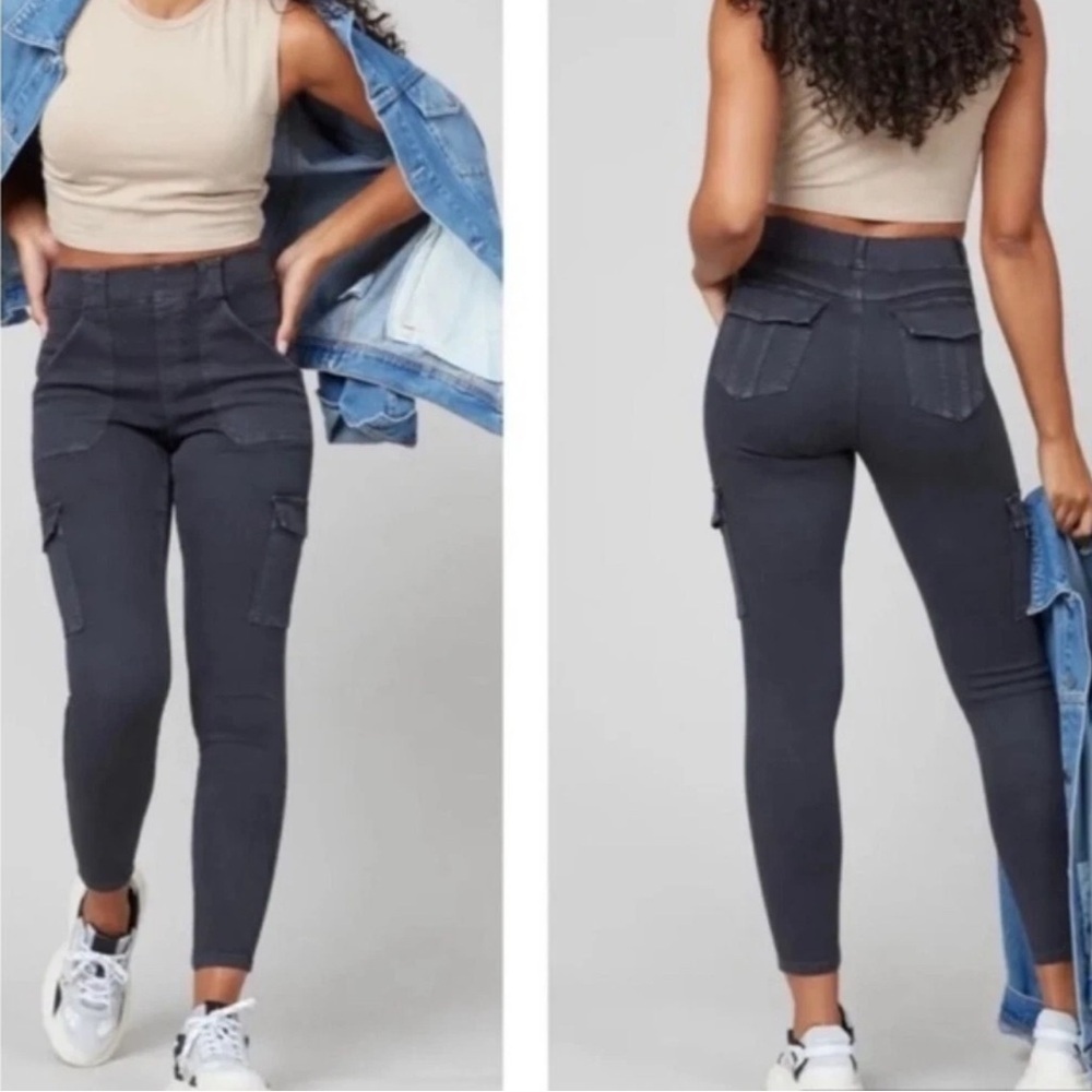 SPANX Charcoal Cropped Cargo Pants fitted M L